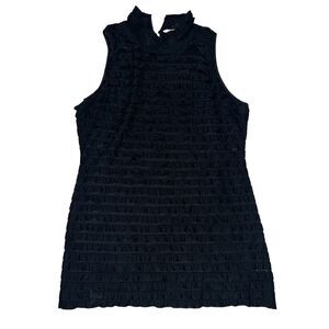 Black Ruffle Gothy Sheer Top Witchy Derek Heart Button High‎ Neck Size L